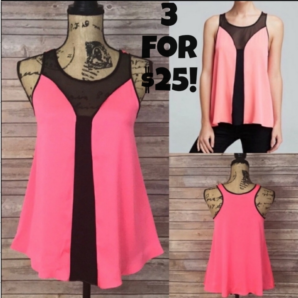Milly Silk Crepe Flyaway Top Mesh Accents
